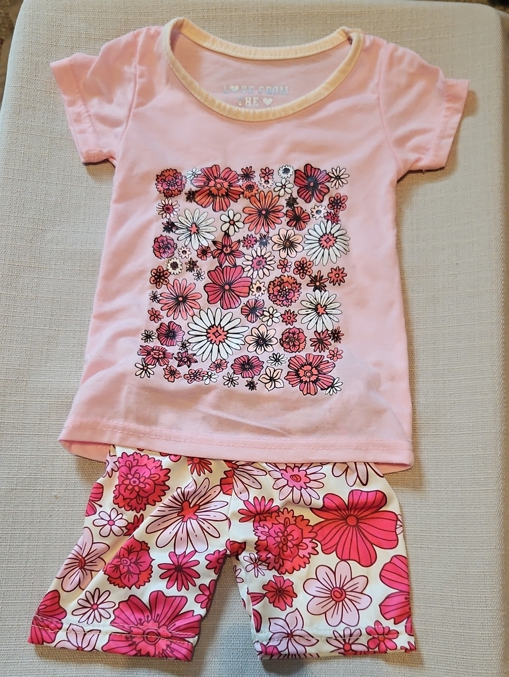 Girls Pink Floral Pajama Set - Short Sleeve Top & Floral Shorts